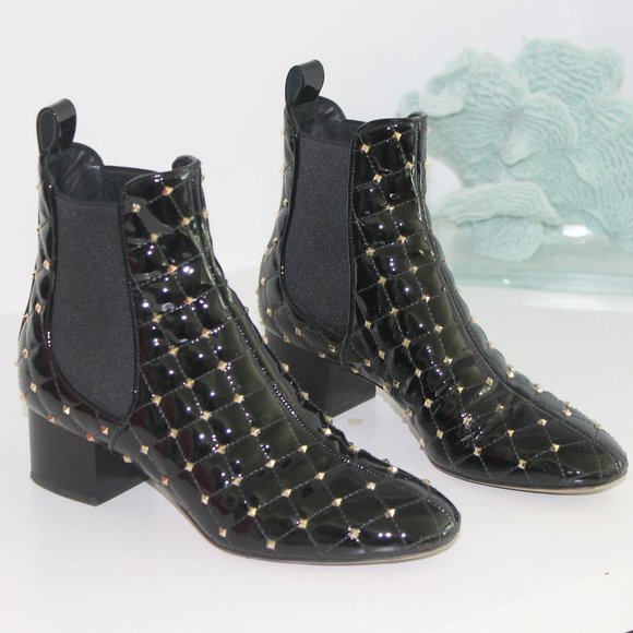 Valentino Rockstud Black Patent LeatherAnkle Boot W/box. Size 37 Made In Italy - Picture 2 of 8